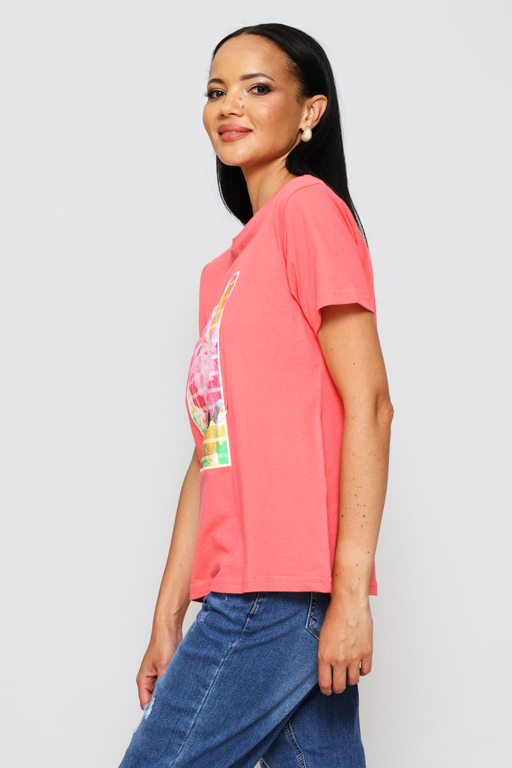 Paradise Parrot Foil Tee - Coral Pink