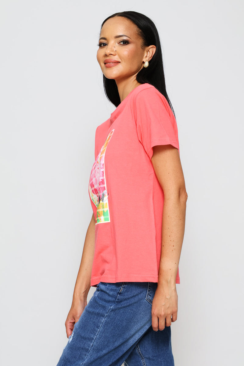Paradise Parrot Foil Tee - Coral Pink