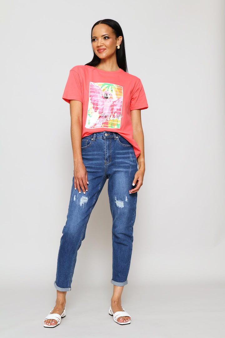 Paradise Parrot Foil Tee - Coral Pink
