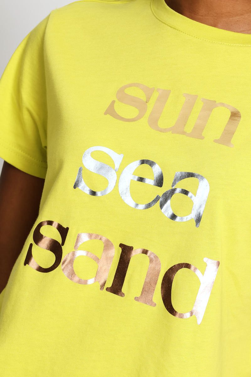Sun Sea & Sand Foil Tee - Chartreuse