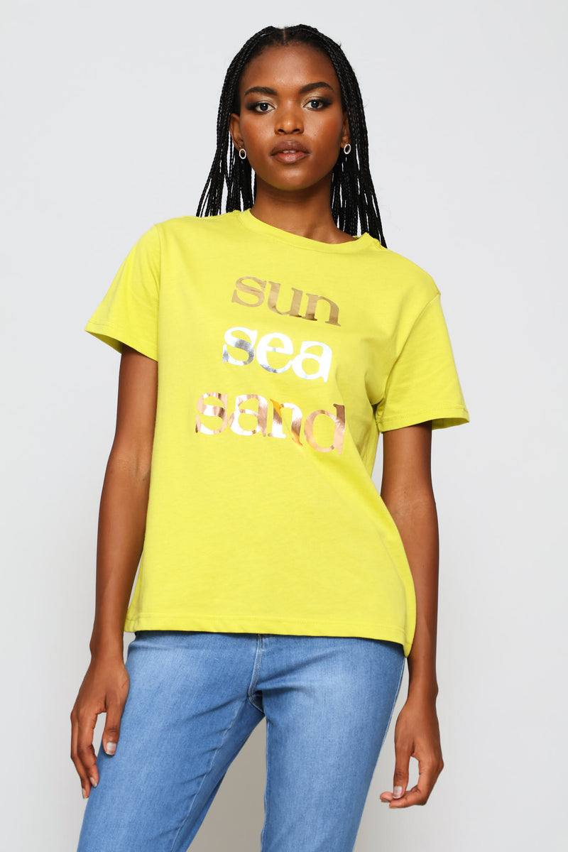 Sun Sea & Sand Foil Tee - Chartreuse