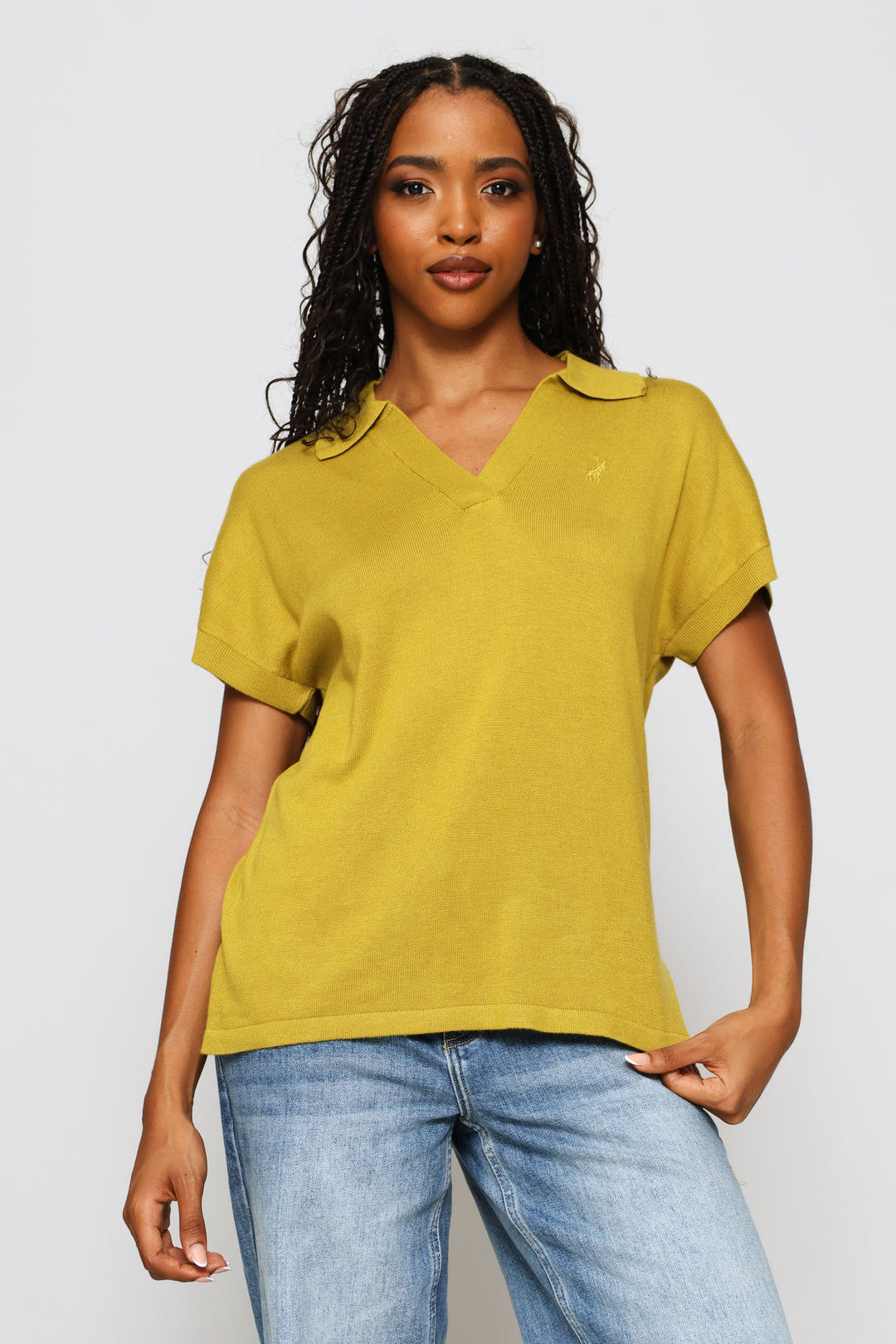Mira Johnny Collar Knit Top - Yellow
