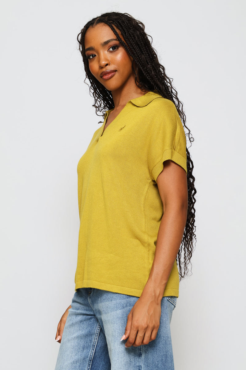 Mira Johnny Collar Knit Top - Yellow