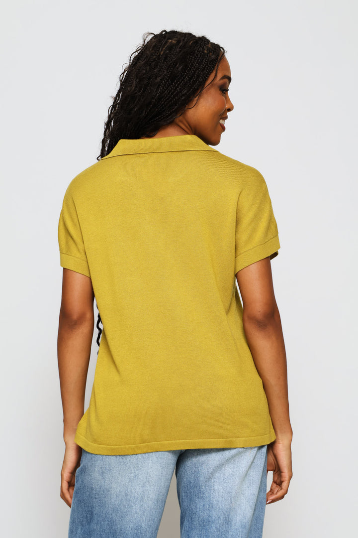 Mira Johnny Collar Knit Top - Yellow