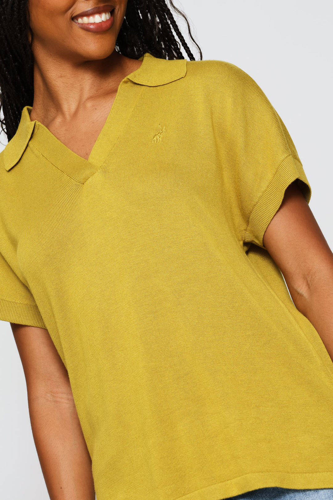 Mira Johnny Collar Knit Top - Yellow