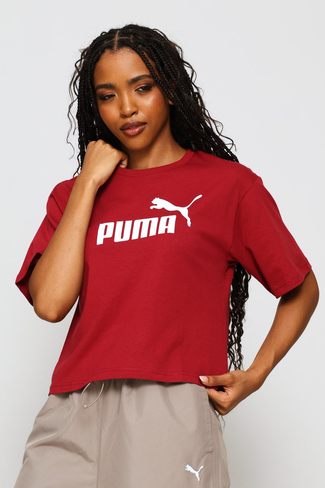 Essential Cropped No. 1 Logo Relaxed Tee - Maroon