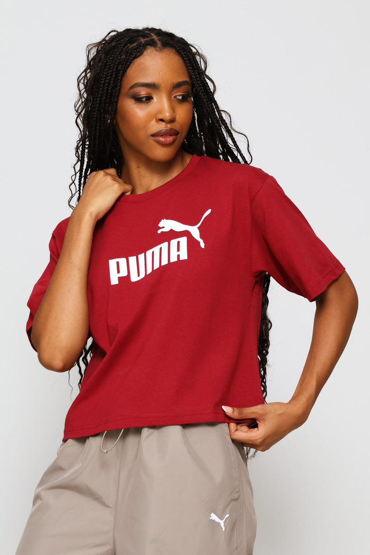 Essential Cropped No. 1 Logo Relaxed Tee - Maroon