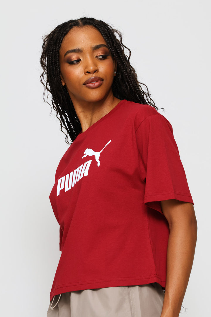 Essential Cropped No. 1 Logo Relaxed Tee - Maroon