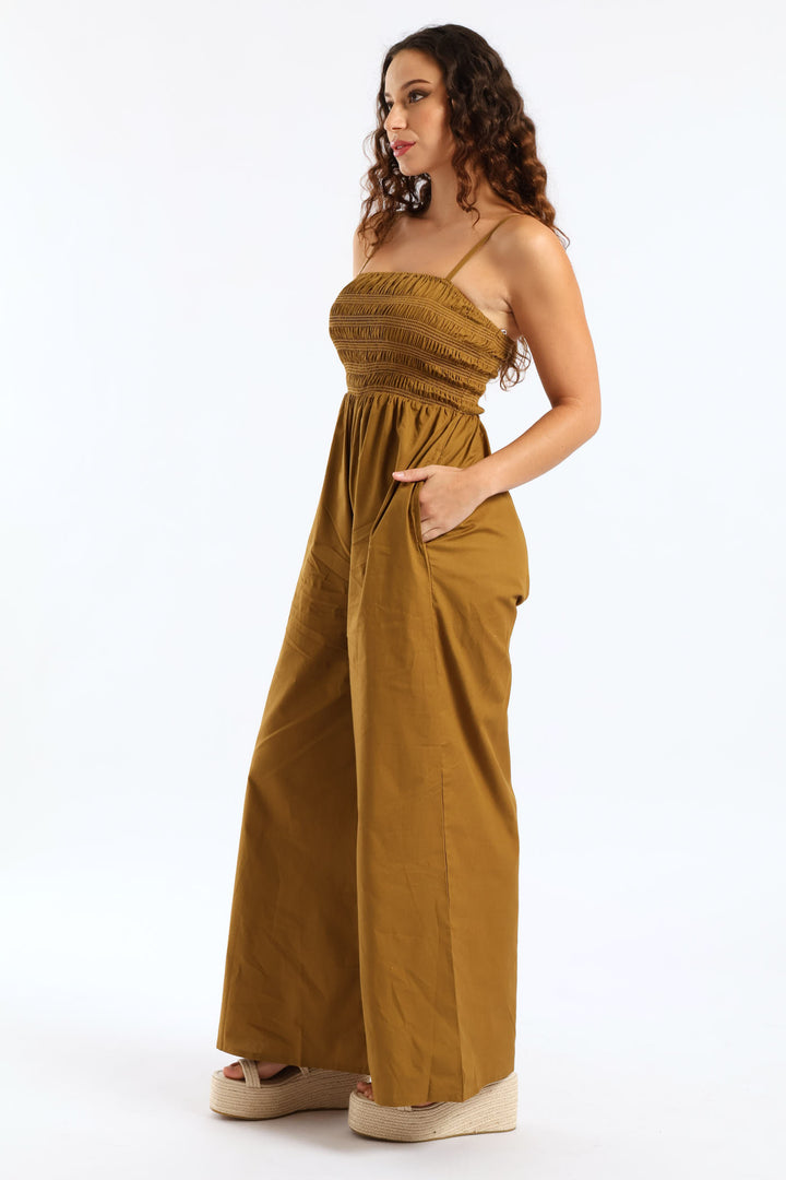 Smock Jumpsuit With Pockets - Tobacco