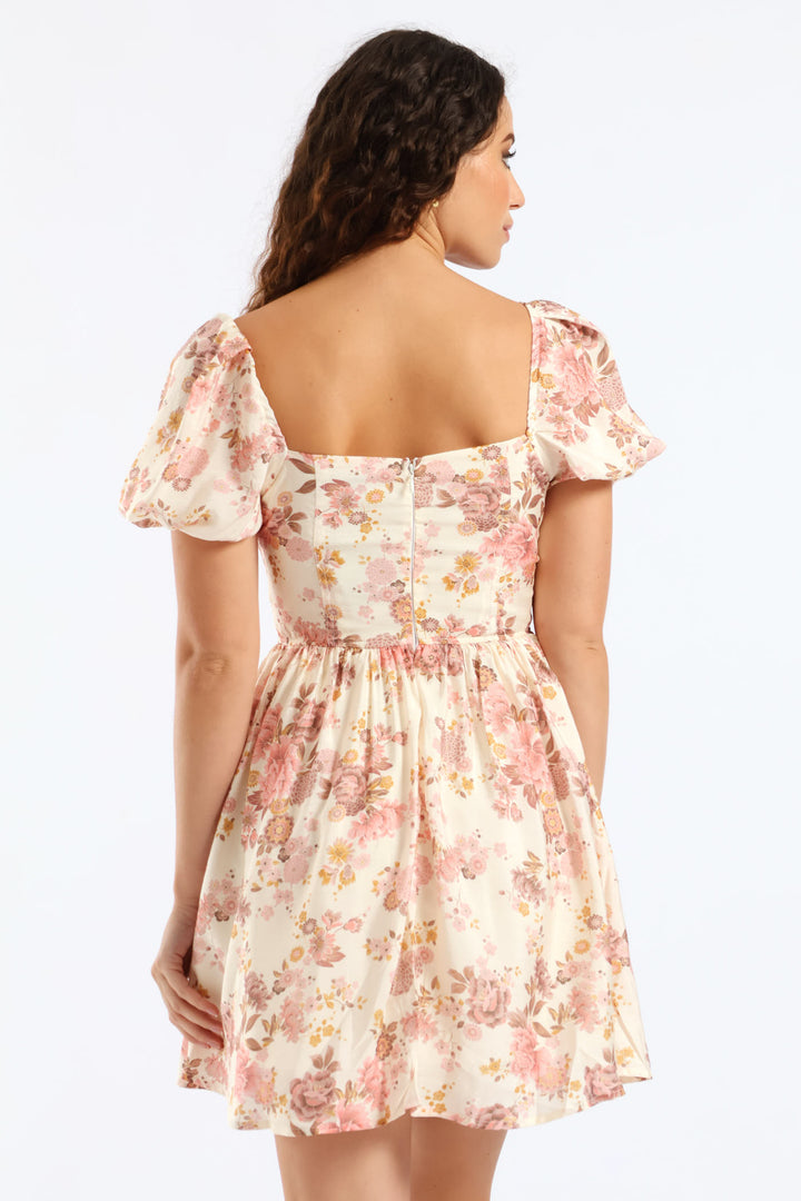 Short Sleeve Babydoll Mini Dress - Ivory