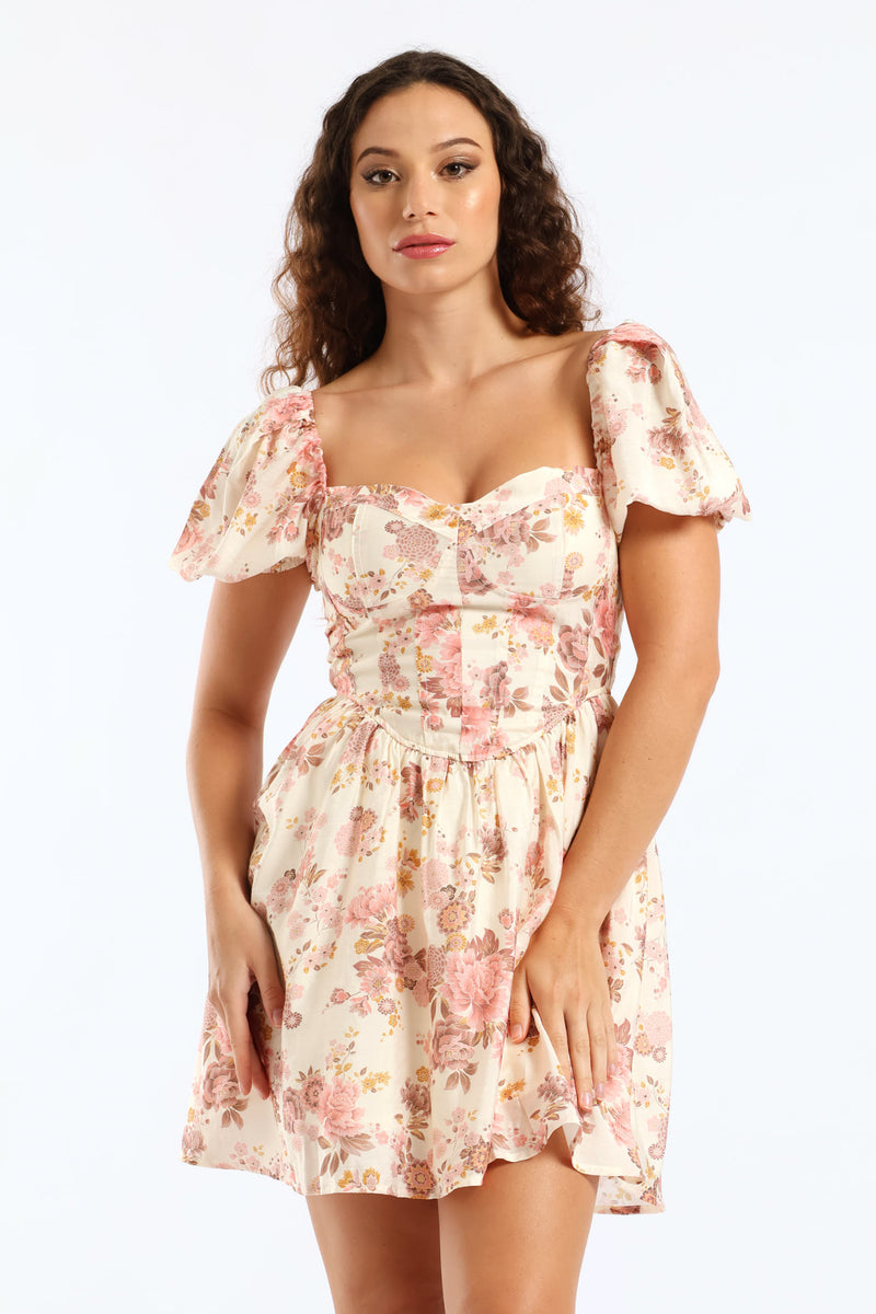 Short Sleeve Babydoll Mini Dress - Ivory