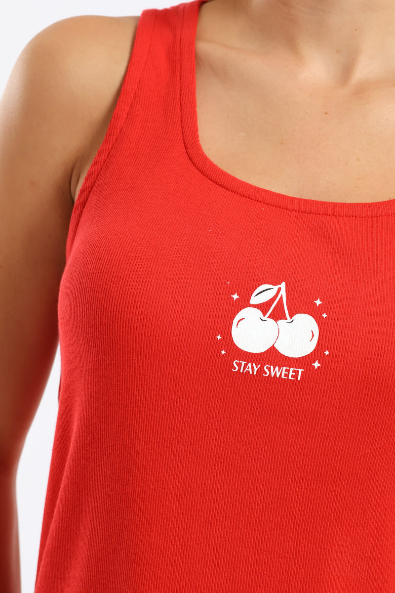 Cherry Rib Tank & Woven Short Set - Red