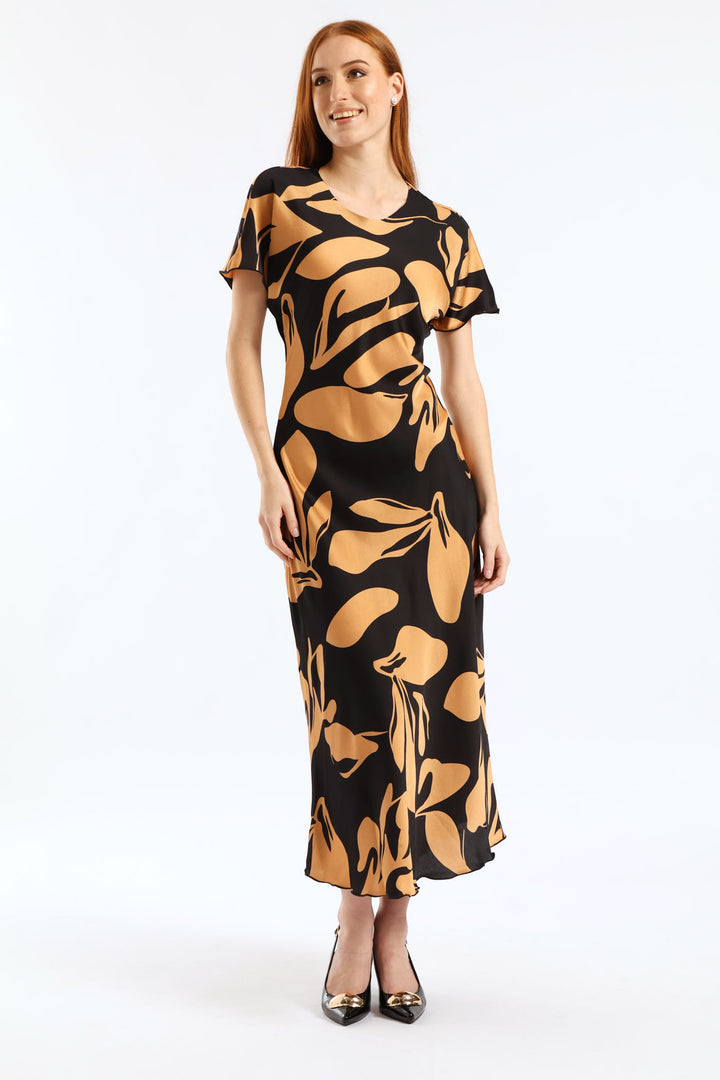 Satin Bias Cut Maxi Dress - Taupe