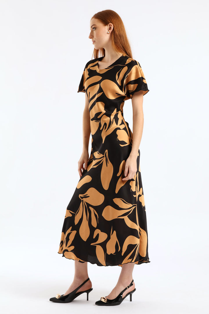 Satin Bias Cut Maxi Dress - Taupe