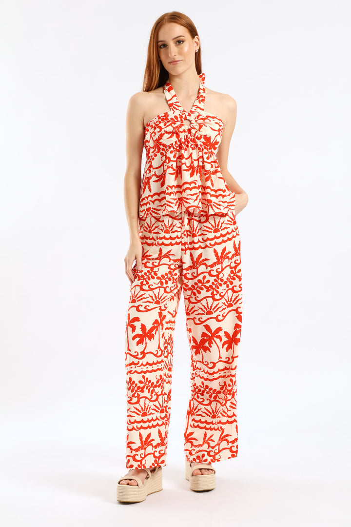 Pull-On Wideleg Pant With Ties - White/Orange