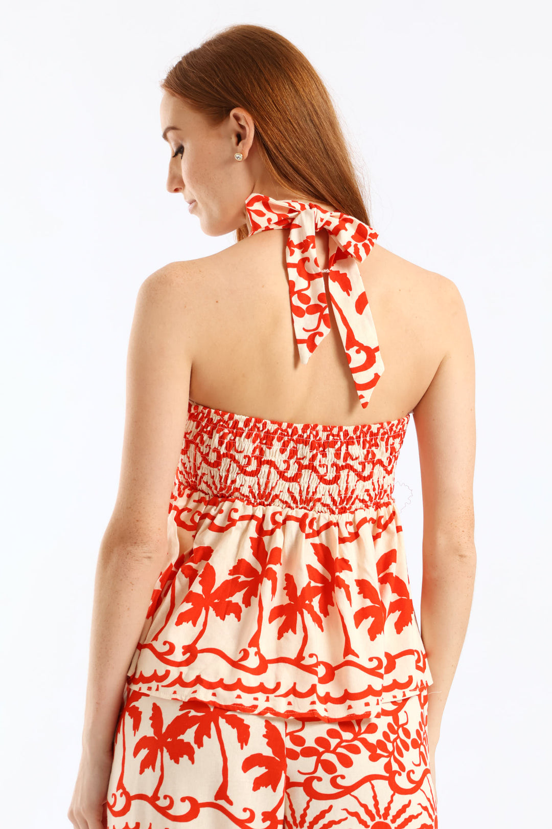 O-Ring Halter Babydoll Top - White/Orange