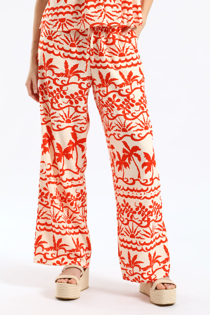 Pull-On Wideleg Pant With Ties - White/Orange