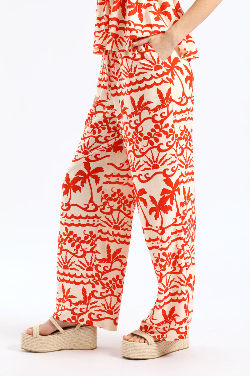 Pull-On Wideleg Pant With Ties - White/Orange