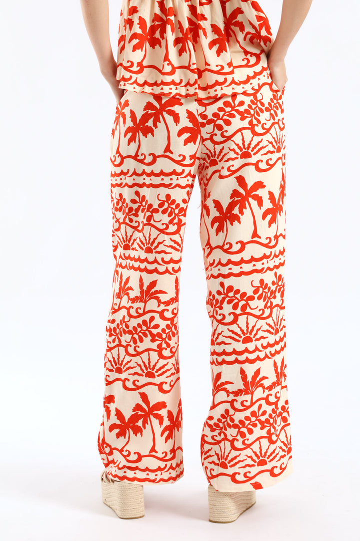 Pull-On Wideleg Pant With Ties - White/Orange