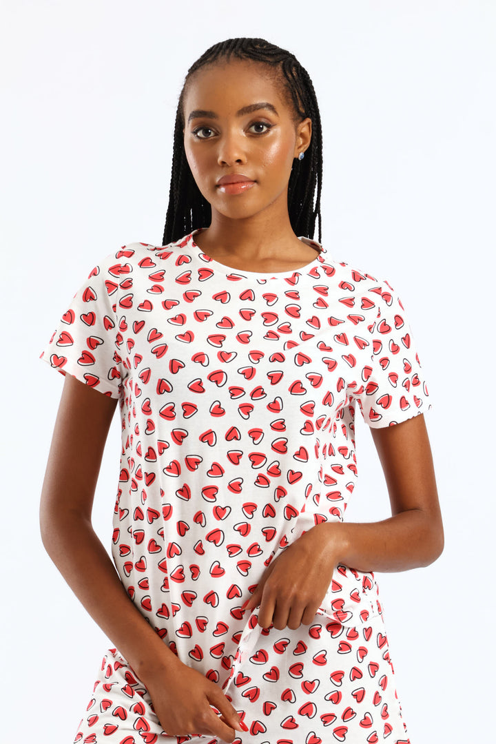 Knit Hearts Top - White/Red