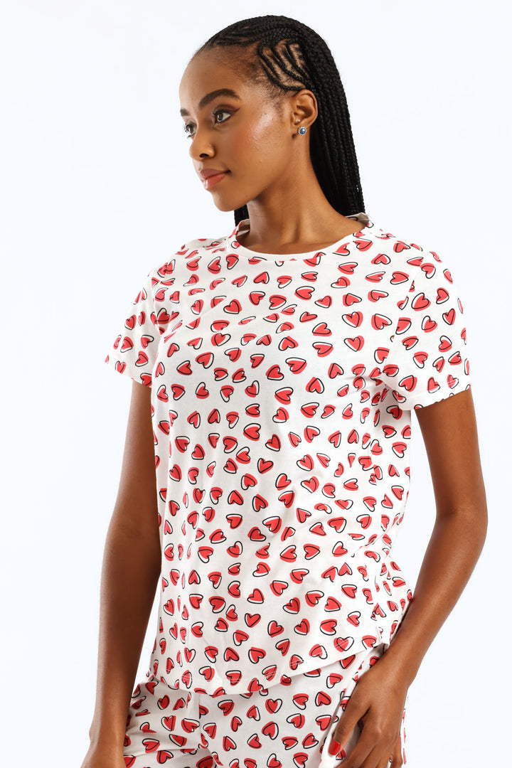 Knit Hearts Top - White/Red
