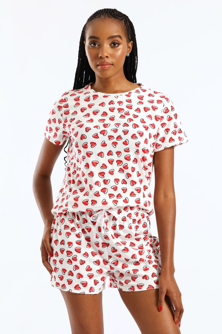 Knit Hearts Top - White/Red