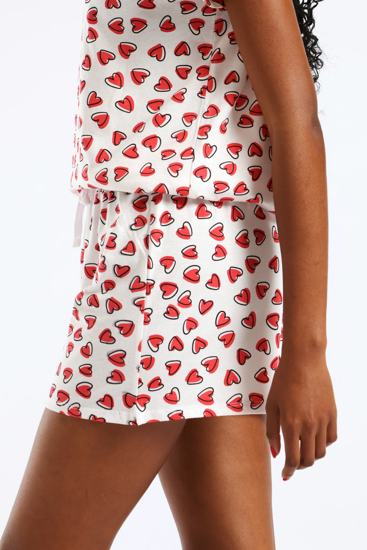 Hearts Knit Shorts - White/Red
