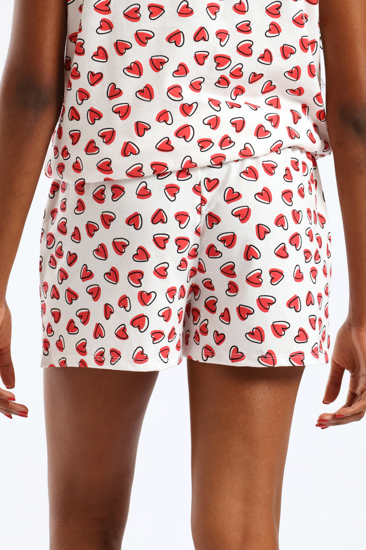Hearts Knit Shorts - White/Red