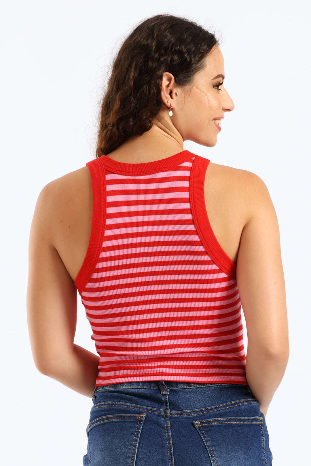 Yarn Dye Stripe Rib Tank - Red/Pink