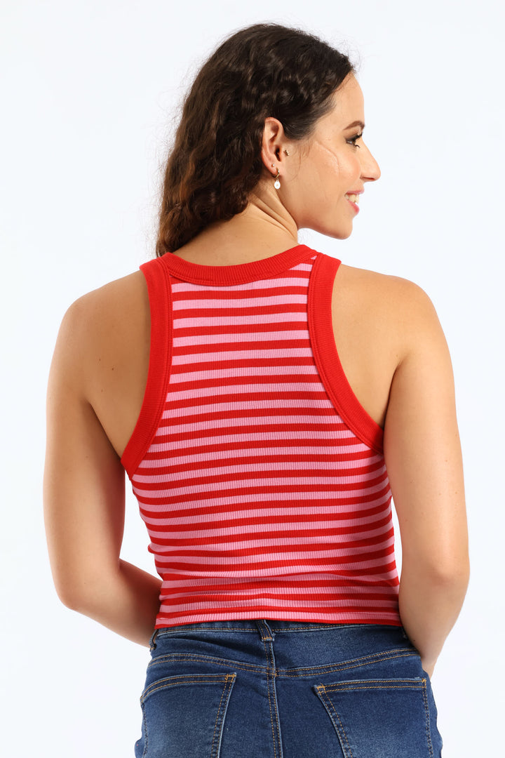Yarn Dye Stripe Rib Tank - Red/Pink