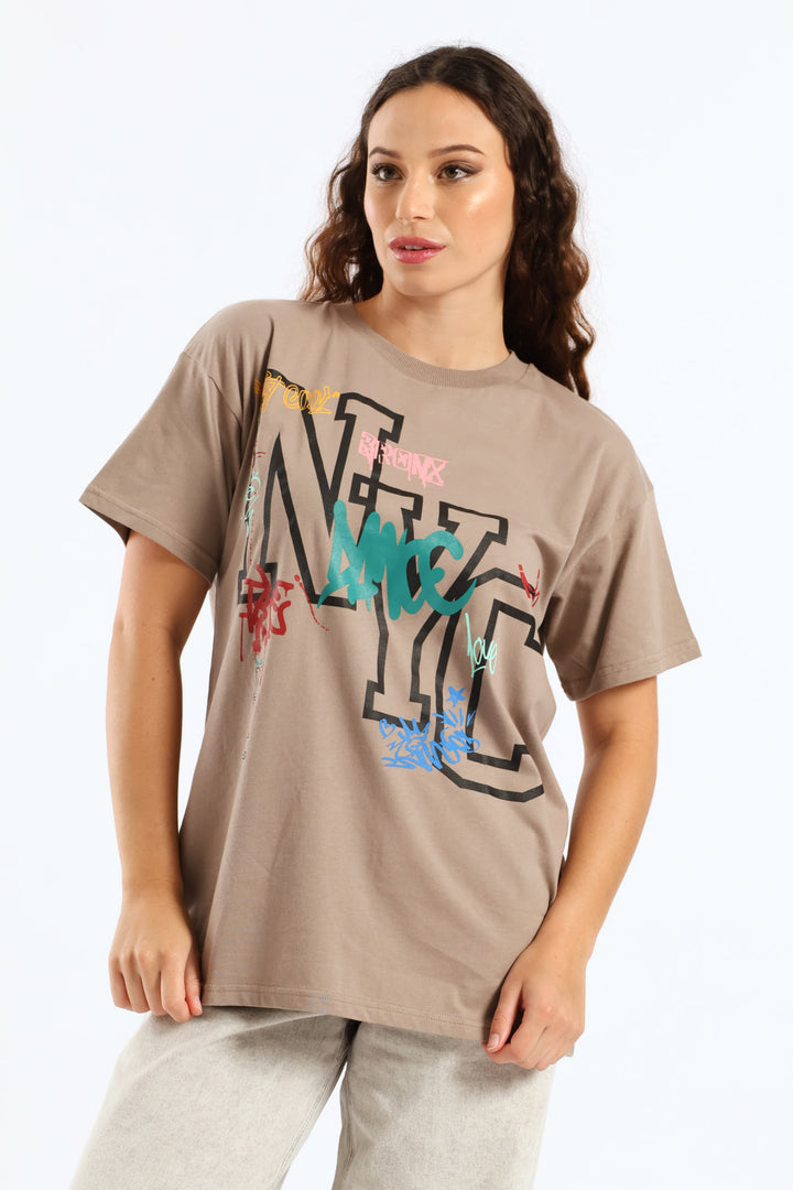 Oversized Graffiti Tee - Mocha