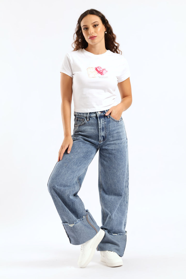 Turn Up Wide Leg Denim - Salty Mid Wash