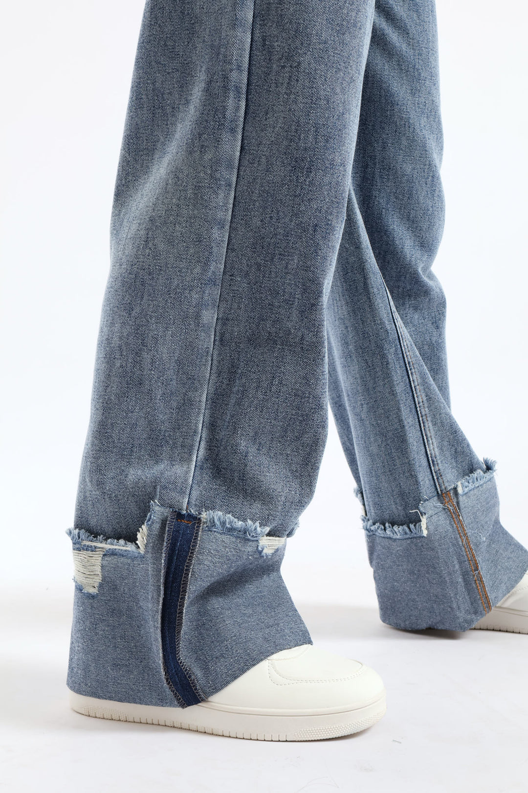 Turn Up Wide Leg Denim - Salty Mid Wash