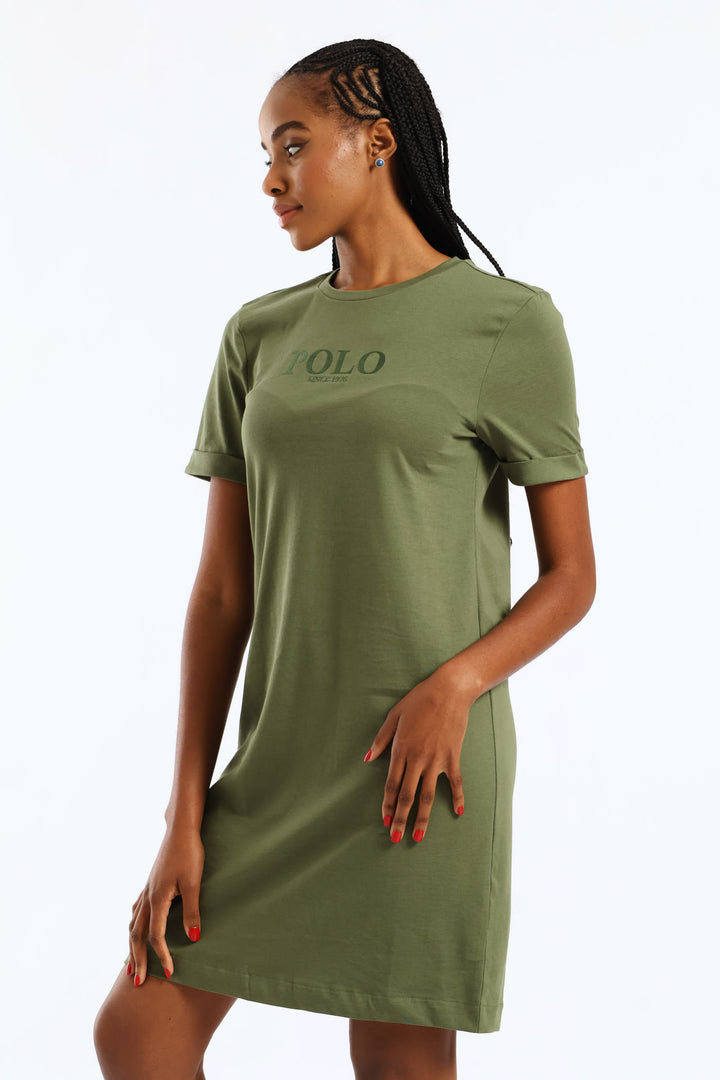Nandi Short Sleeve Midi T-Shirt Dress - Olive
