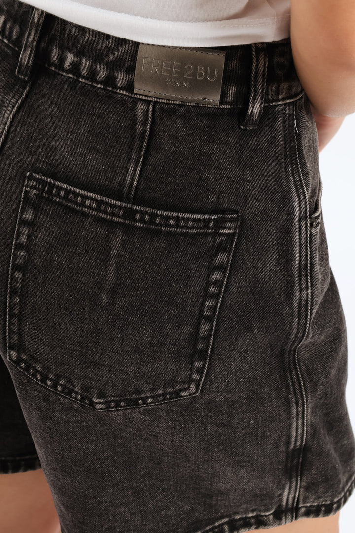 Panel Denim Skort - Salty Black