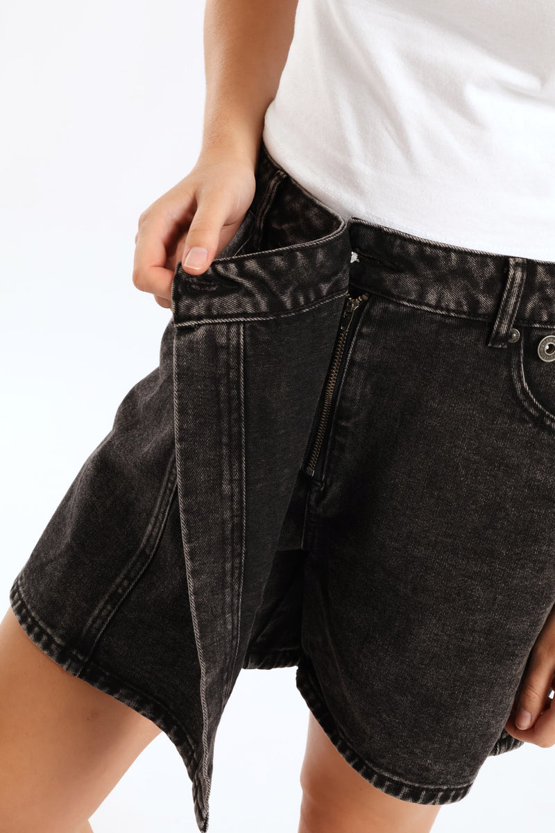 Panel Denim Skort - Salty Black