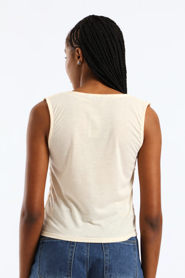 Tie Front Crochet Waistcoat - Cream