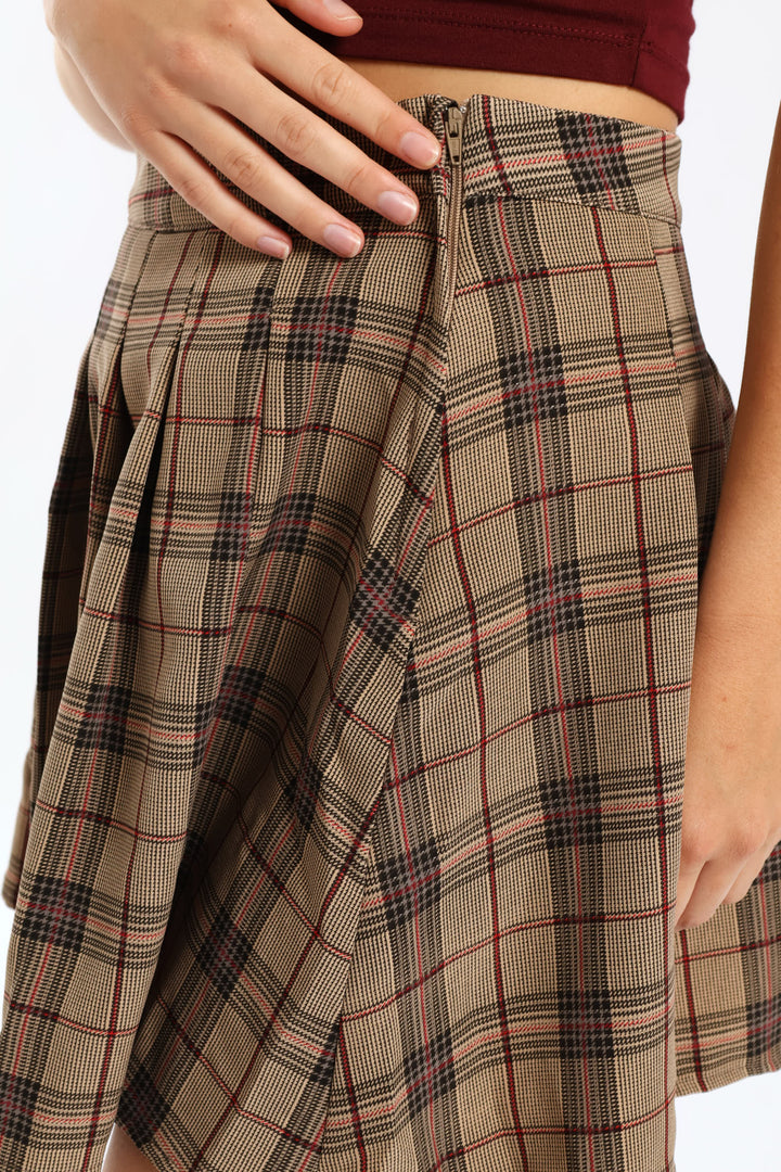 Check Pleated Skirt - Neutral