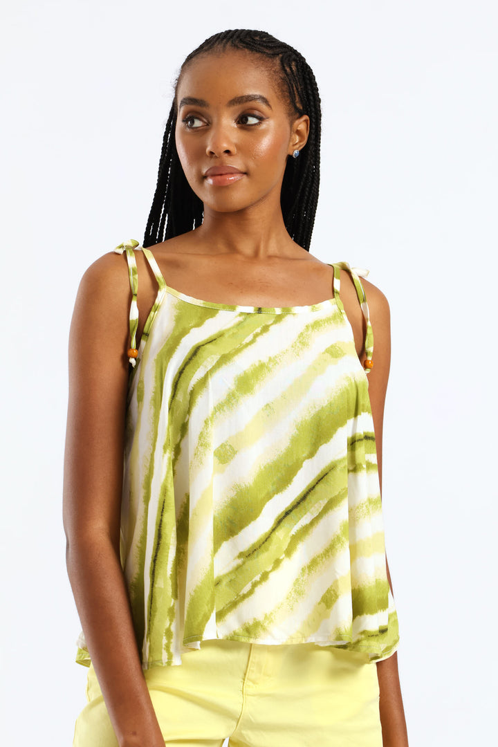 Beaded Shoulder Ties Swing Cami - Chartreuse