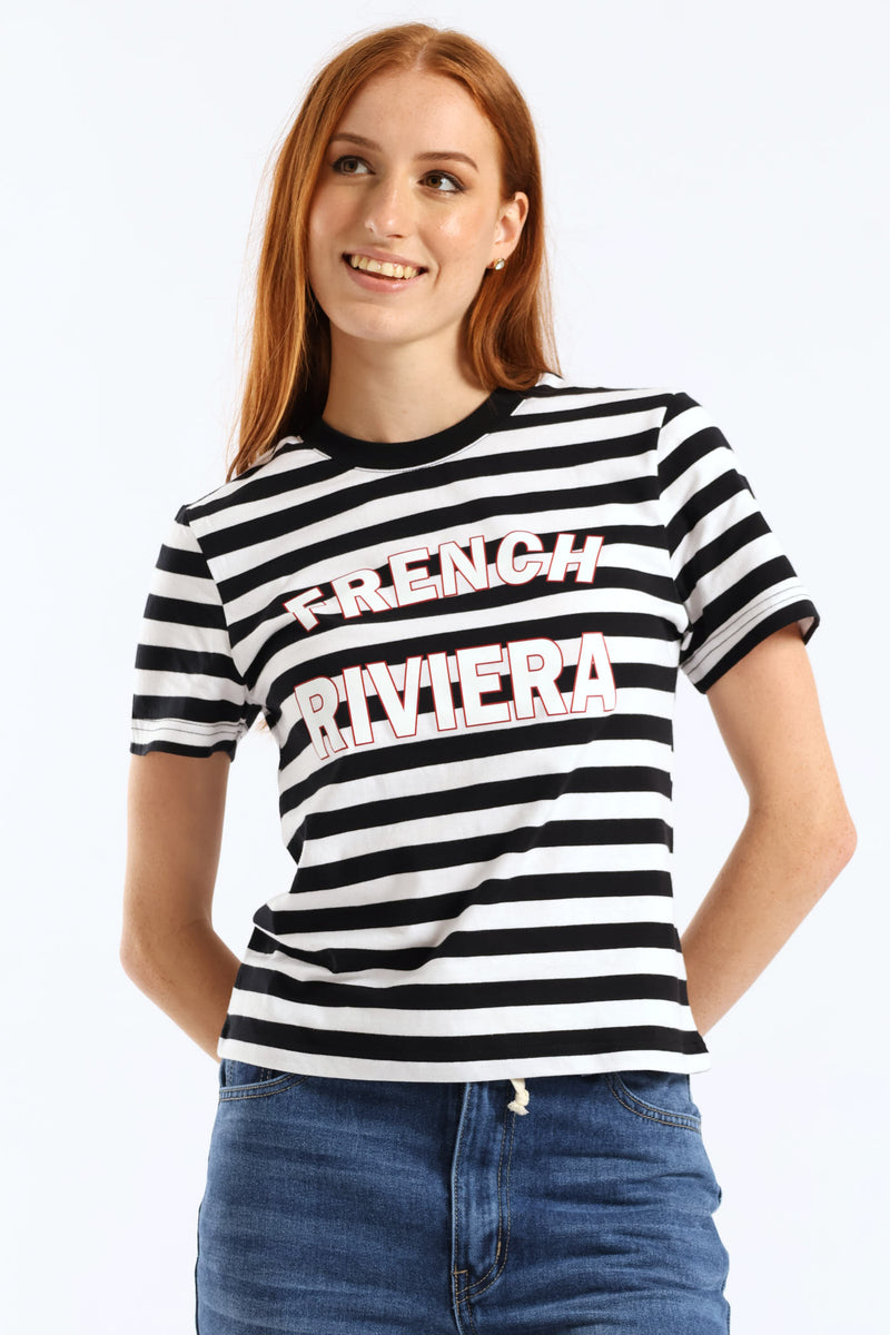 Stripe French Riviera Boxy Tee - Black/White