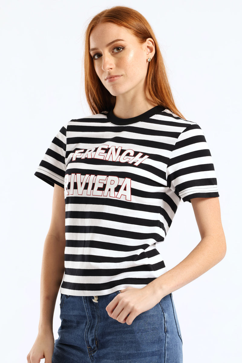 Stripe French Riviera Boxy Tee - Black/White
