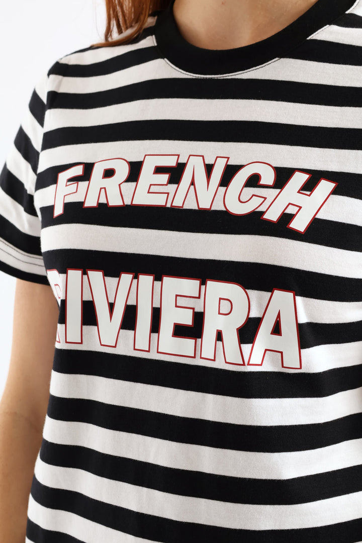 Stripe French Riviera Boxy Tee - Black/White