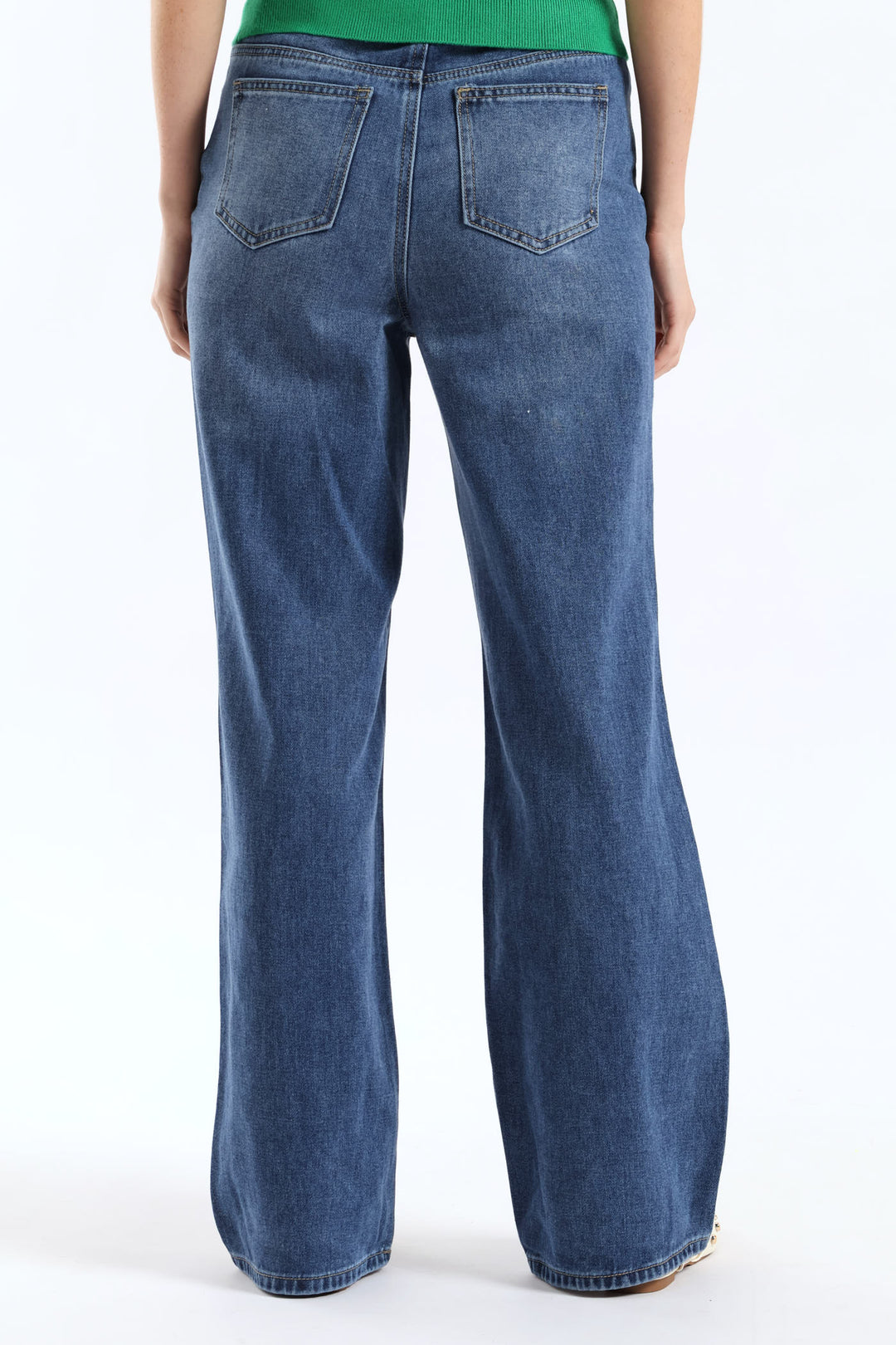 Hi Waist Drawcord Wide Leg Denim - Dark Wash