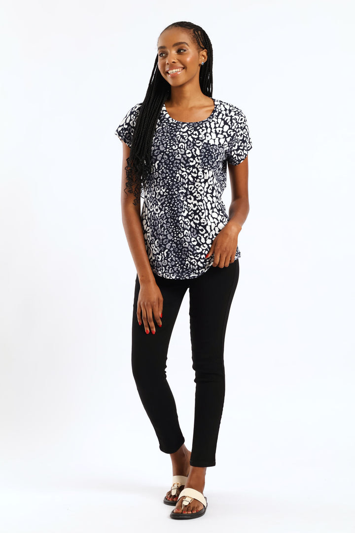 Printed Pocket Tee - Navy/White