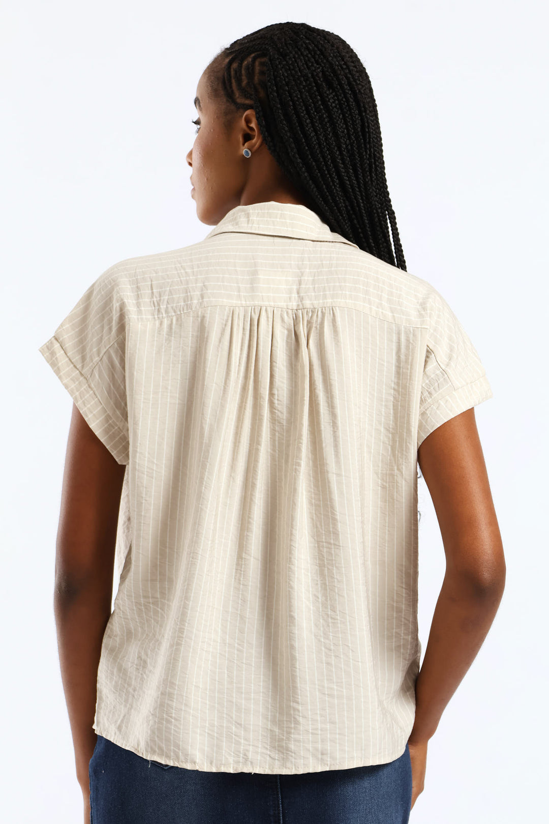 Cutaway Gauged Yoke Shirt - Stone/White