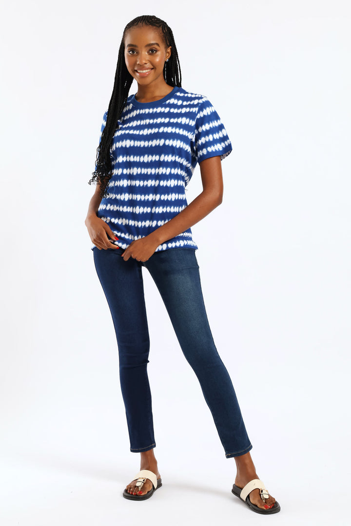 Tie Dye Print Boxy Tee - Cobalt