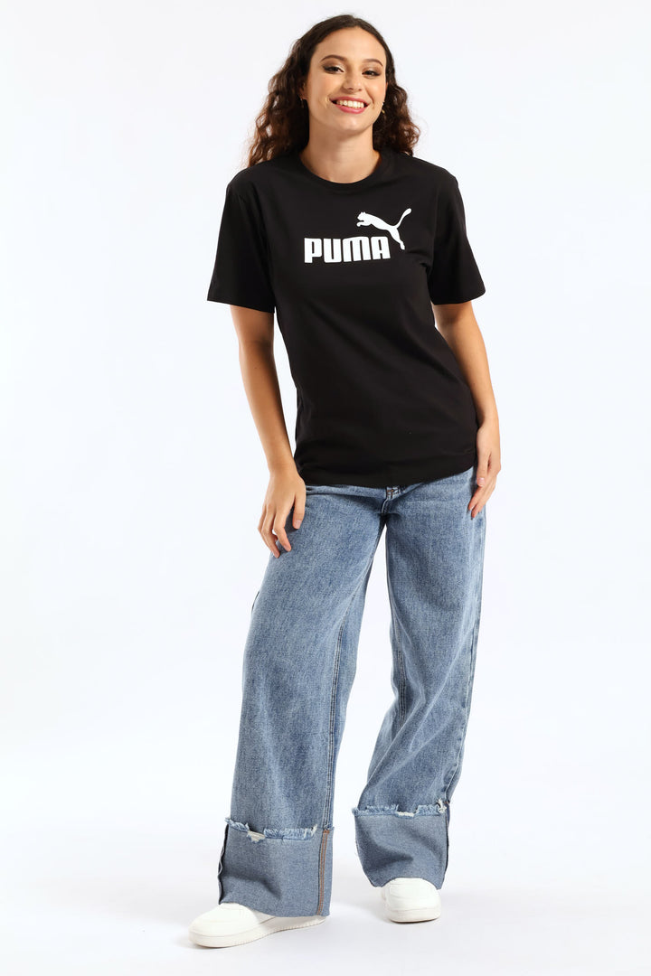 Essential Cropped No. 1 Logo Relaxed Boxy Tee - Black