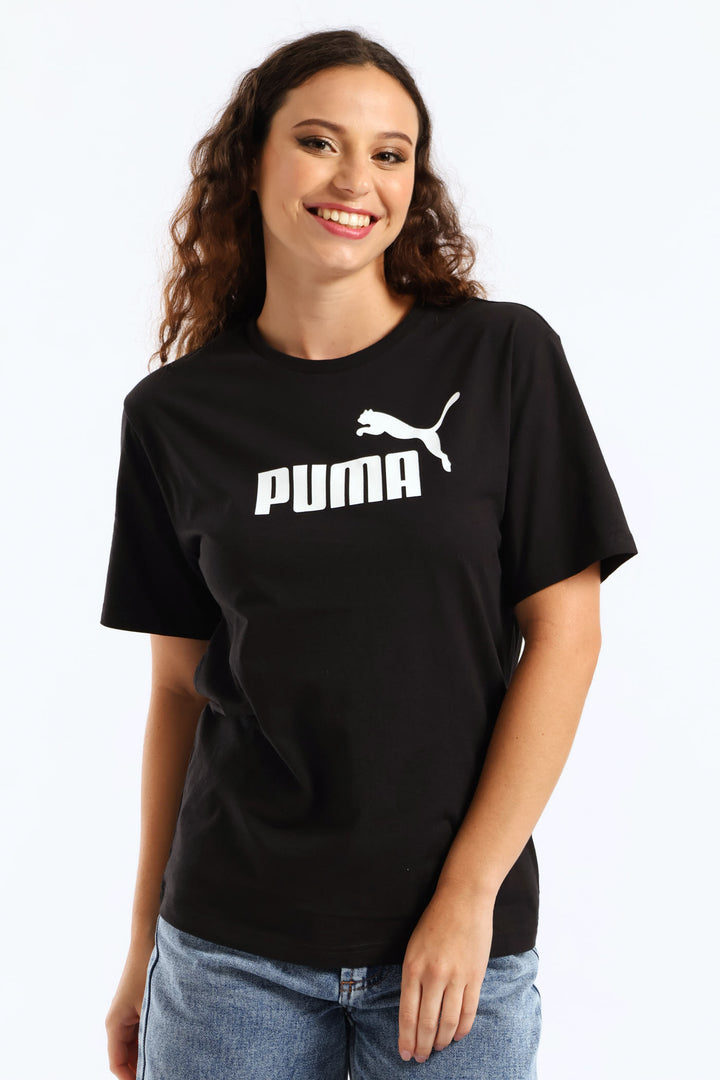 Essential Cropped No. 1 Logo Relaxed Boxy Tee - Black