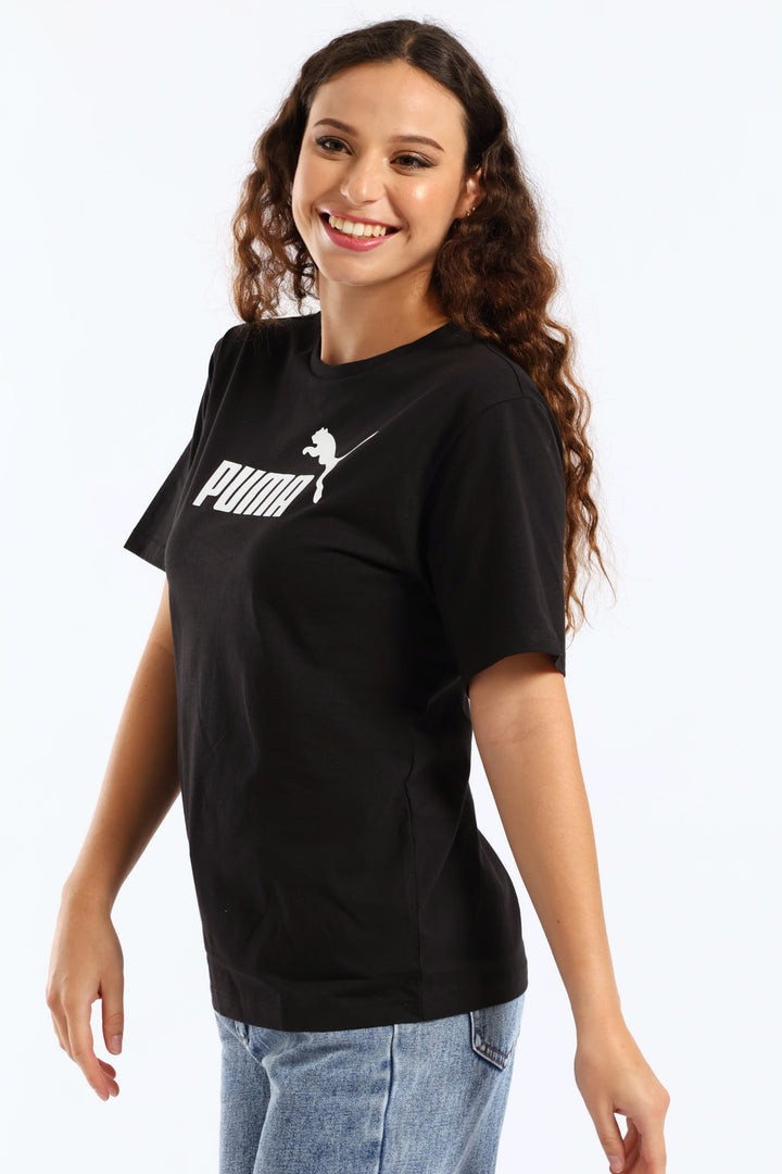 Essential Cropped No. 1 Logo Relaxed Boxy Tee - Black