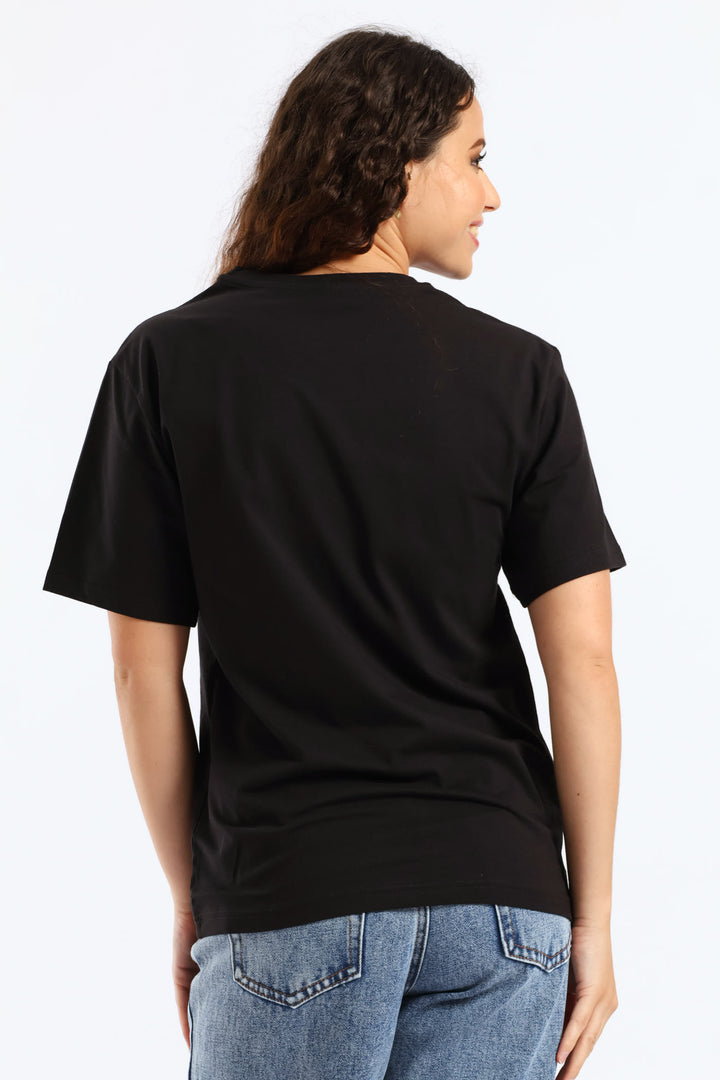 Essential Cropped No. 1 Logo Relaxed Boxy Tee - Black